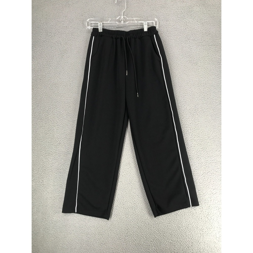 Athletic Track Pants Size S Yoga Sweatpants Pockets Black w White Side Stripes